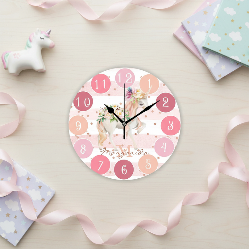 round unicorn wall clock - flat-lay