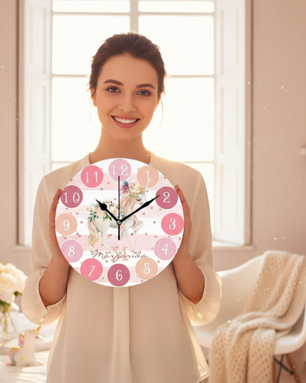 round unicorn wall clock - in-use