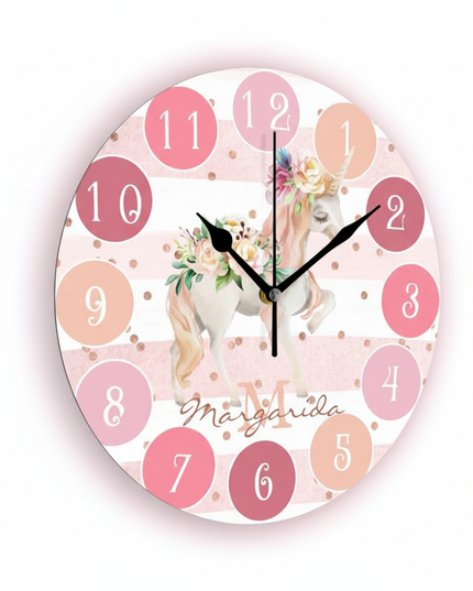 round unicorn wall clock - white-bg