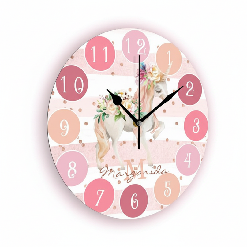 round unicorn wall clock - white-bg