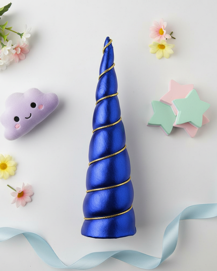 royal blue unicorn horn - flat-lay