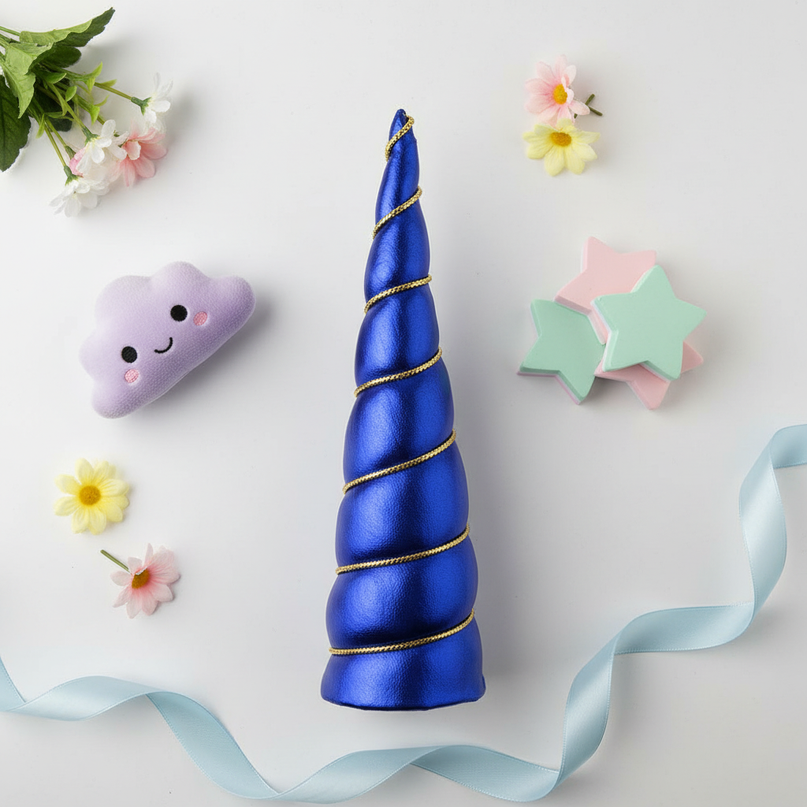 royal blue unicorn horn - flat-lay