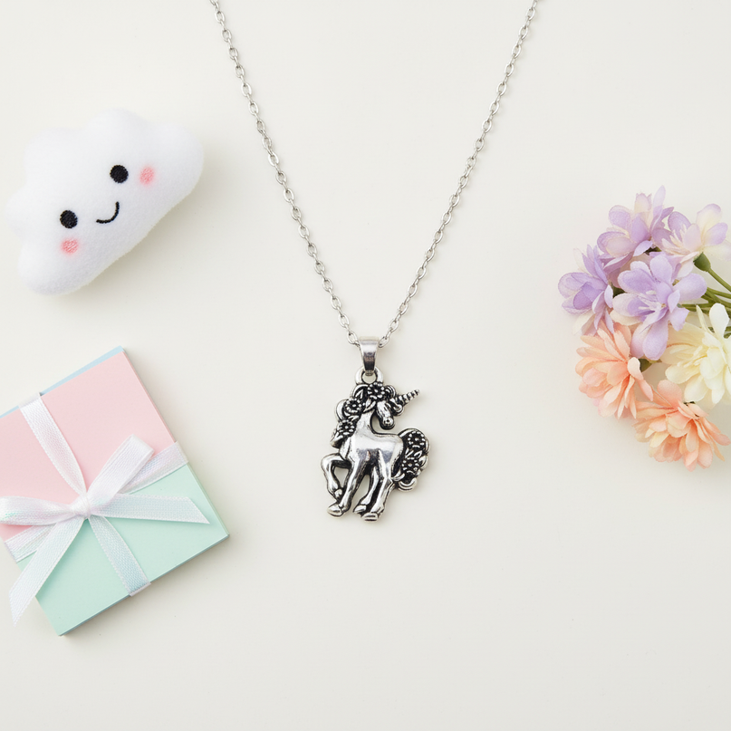 royal unicorn necklace - flat-lay