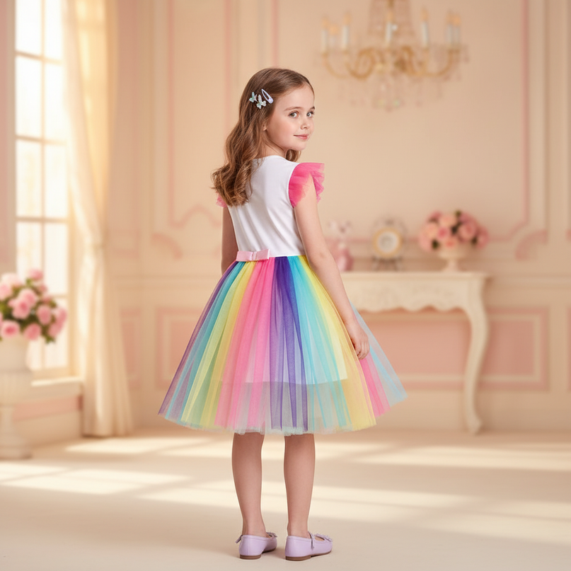 ruffle unicorn dress girls - back