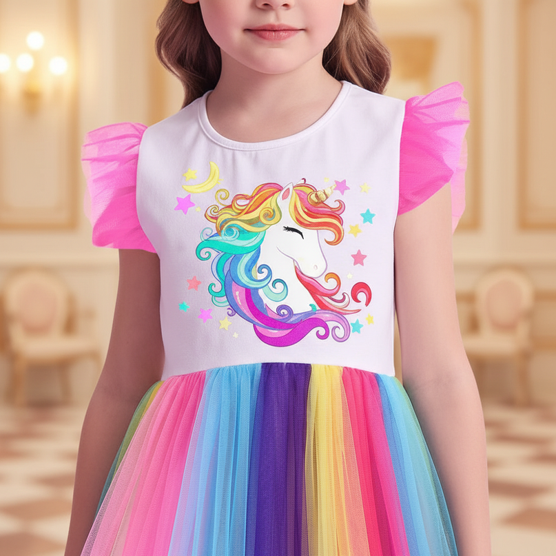 ruffle unicorn dress girls - detail