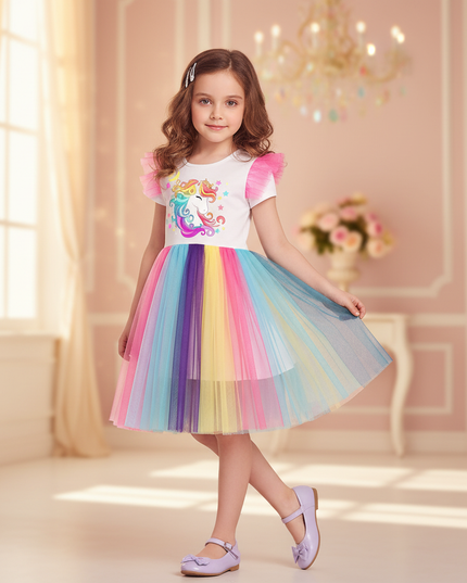 ruffle unicorn dress girls - front