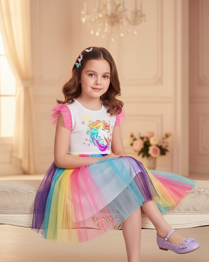 ruffle unicorn dress girls - sitting