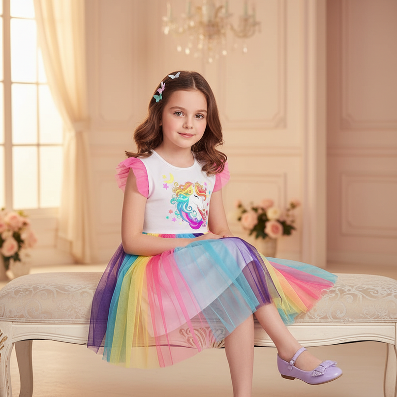 ruffle unicorn dress girls - sitting
