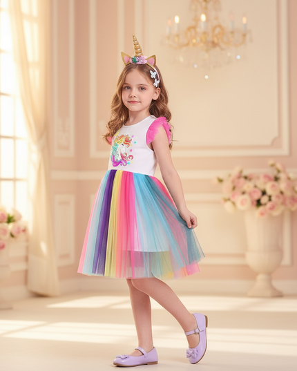 ruffle unicorn dress girls - three-quarter