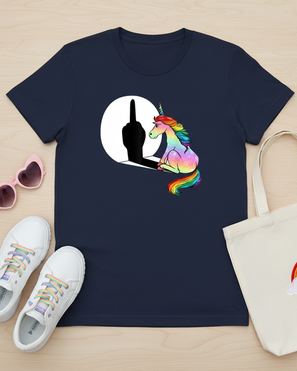 rust unicorn shirt - flat-lay