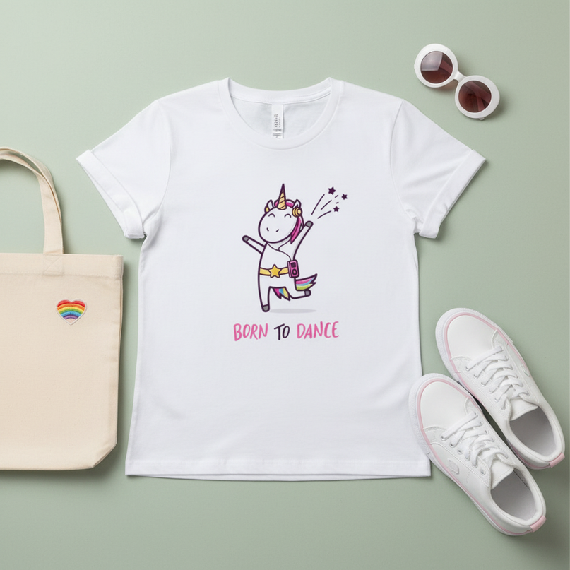 sage unicorn shirt - flat-lay