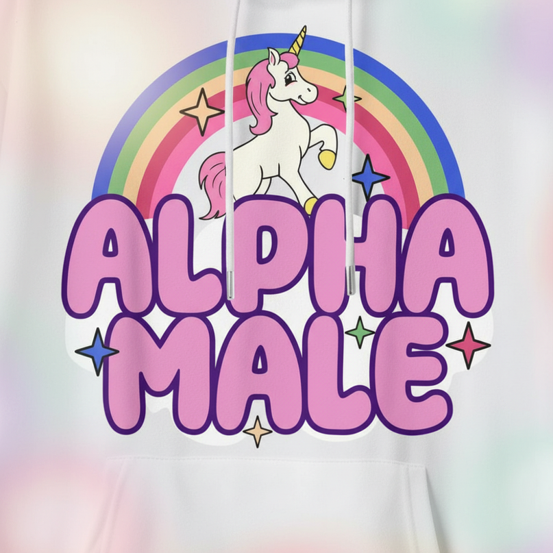 sarcastic alpha male unicorn hoodie - detail