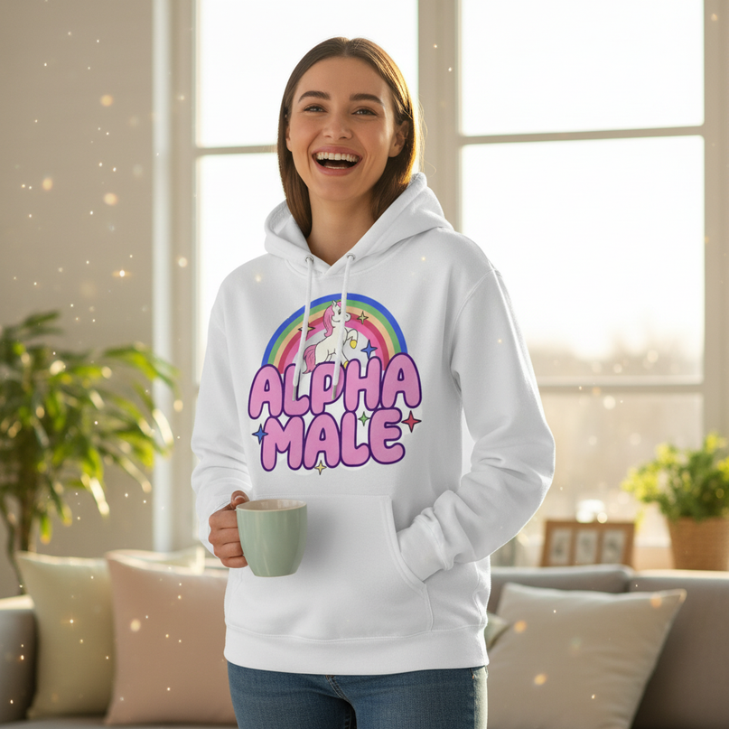 sarcastic alpha male unicorn hoodie - in-use