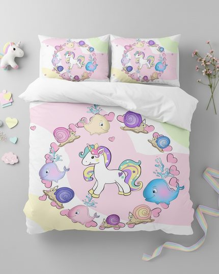 sea friends unicorn bedding - flat-lay
