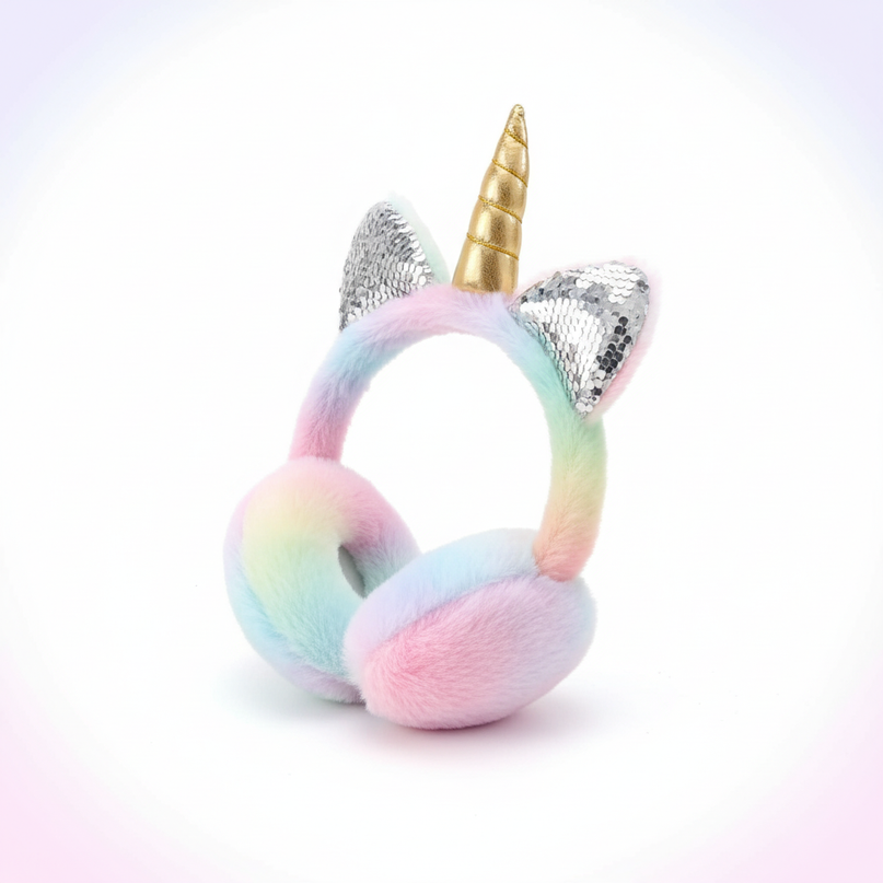 sequin unicorn earmuffs - white-bg