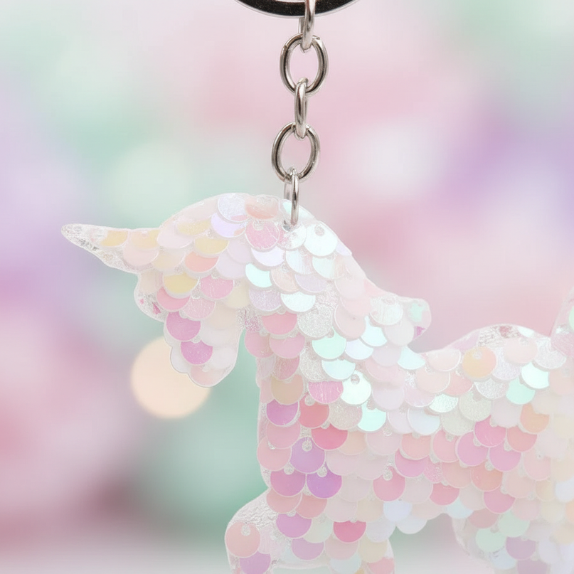 sequin unicorn keychain - detail