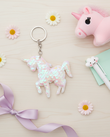 sequin unicorn keychain - flat-lay