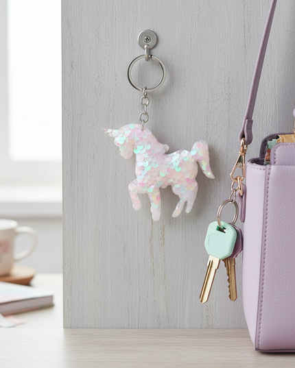 sequin unicorn keychain - lifestyle