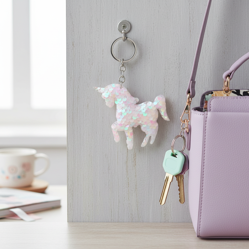 sequin unicorn keychain - lifestyle