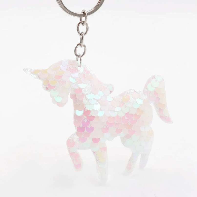 sequin unicorn keychain - white-bg
