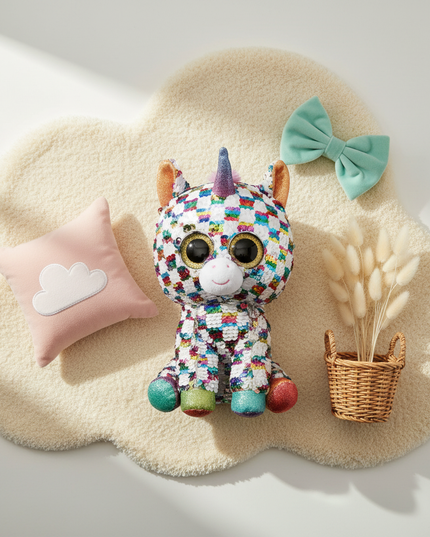 sequin unicorn stuffed animal - flat-lay