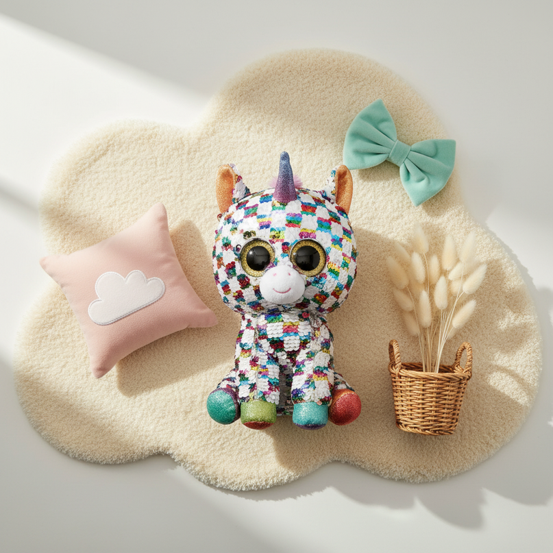 sequin unicorn stuffed animal - flat-lay
