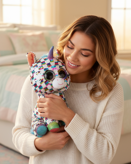 sequin unicorn stuffed animal - in-use