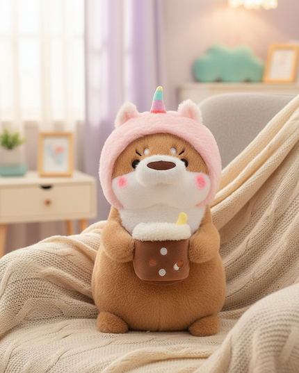 shiba unicorn plush - lifestyle