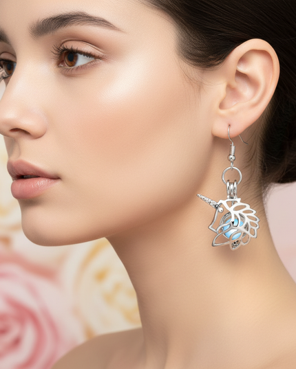 shiny unicorn earrings - in-use