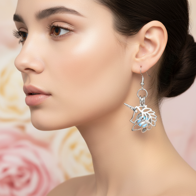 shiny unicorn earrings - in-use