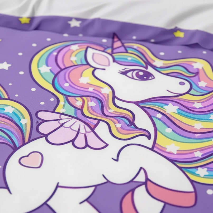 shooting star rainbow unicorn bedding - detail