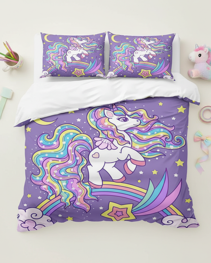 shooting star rainbow unicorn bedding - flat-lay