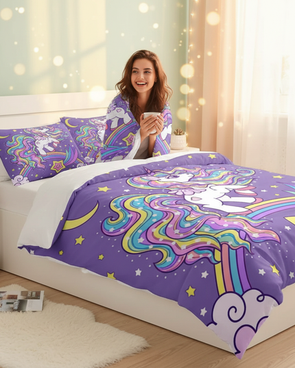 shooting star rainbow unicorn bedding - in-use