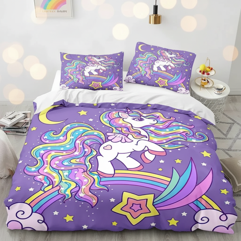 shooting star rainbow unicorn bedding - lifestyle