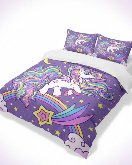 shooting star rainbow unicorn bedding - white-bg