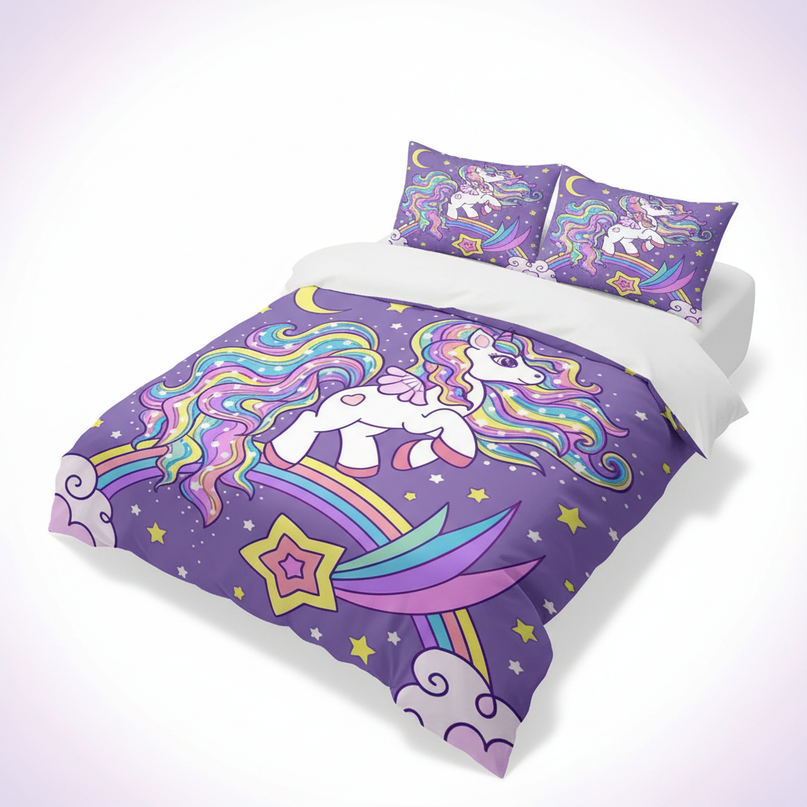 shooting star rainbow unicorn bedding - white-bg