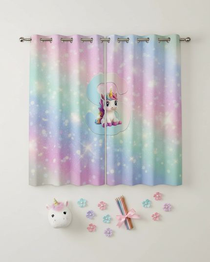 short unicorn curtains - flat-lay