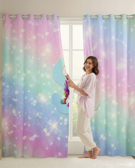 short unicorn curtains - in-use