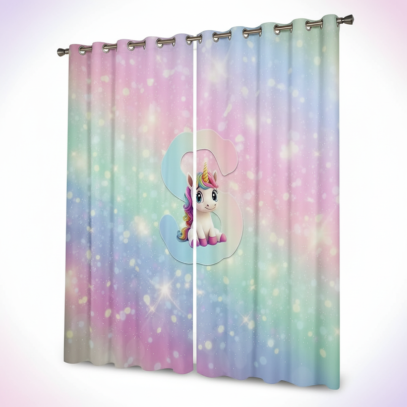 short unicorn curtains - white-bg