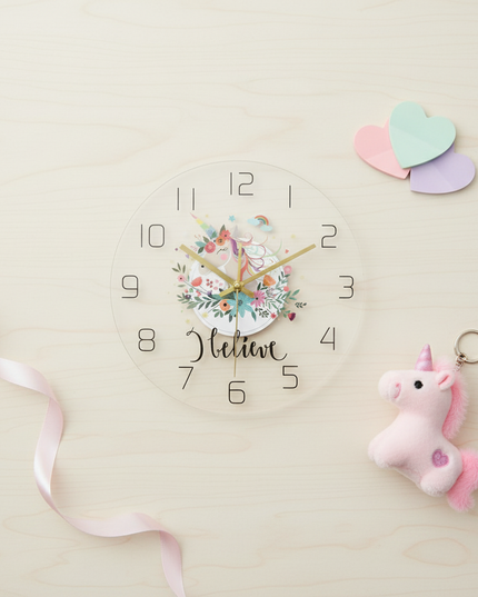 silent unicorn clock - flat-lay