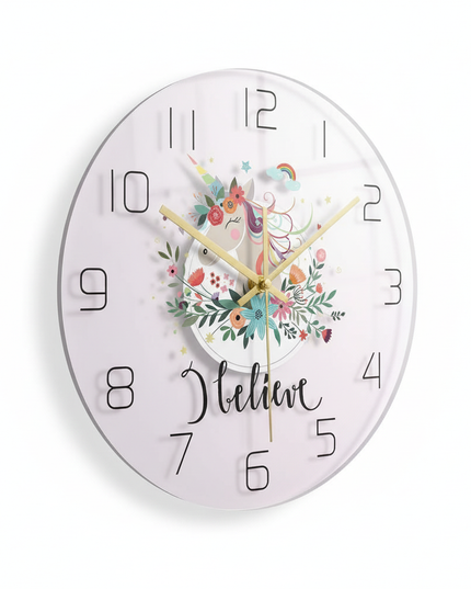 silent unicorn clock - white-bg