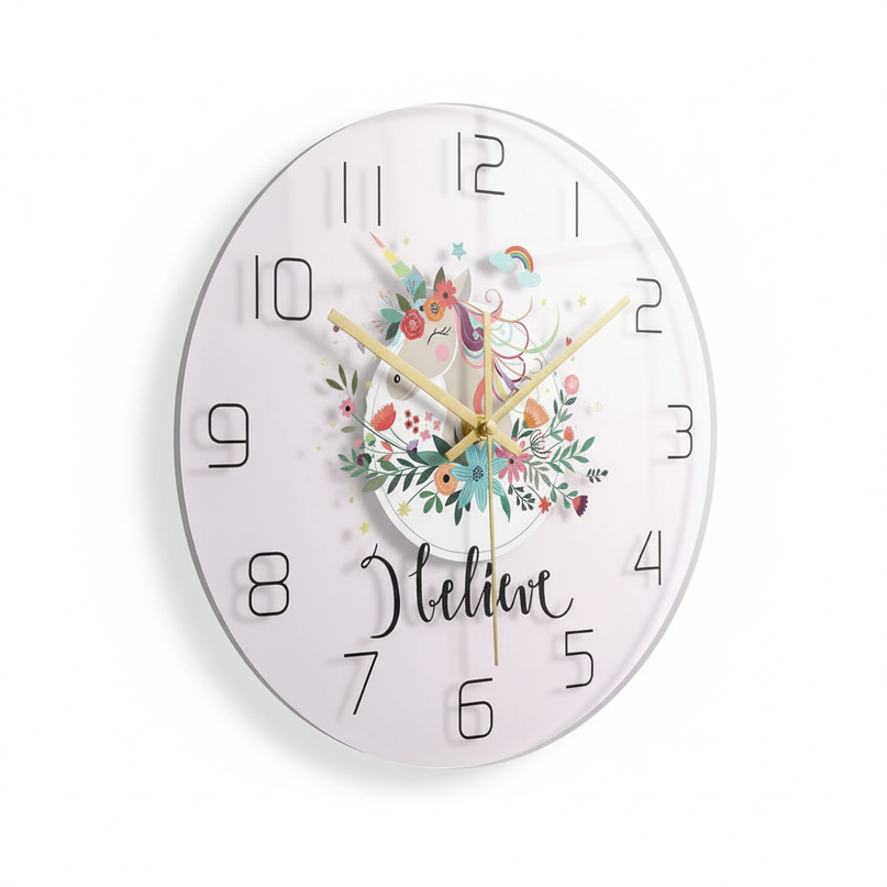 silent unicorn clock - white-bg