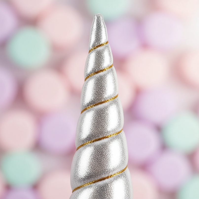 silver elastic unicorn horn - detail