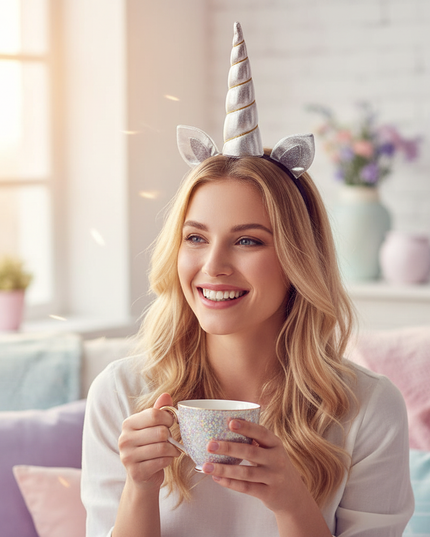 silver elastic unicorn horn - in-use