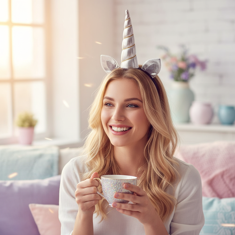 silver elastic unicorn horn - in-use