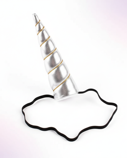 silver elastic unicorn horn - white-bg