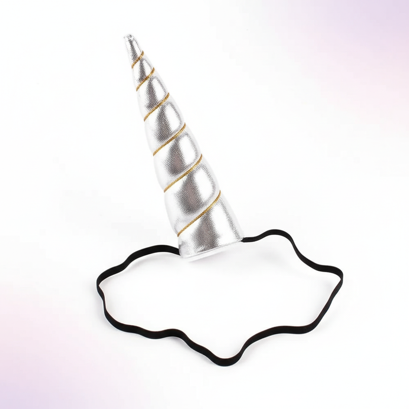 silver elastic unicorn horn - white-bg
