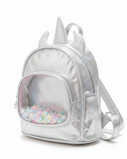 silver iridescent unicorn backpack - white-bg