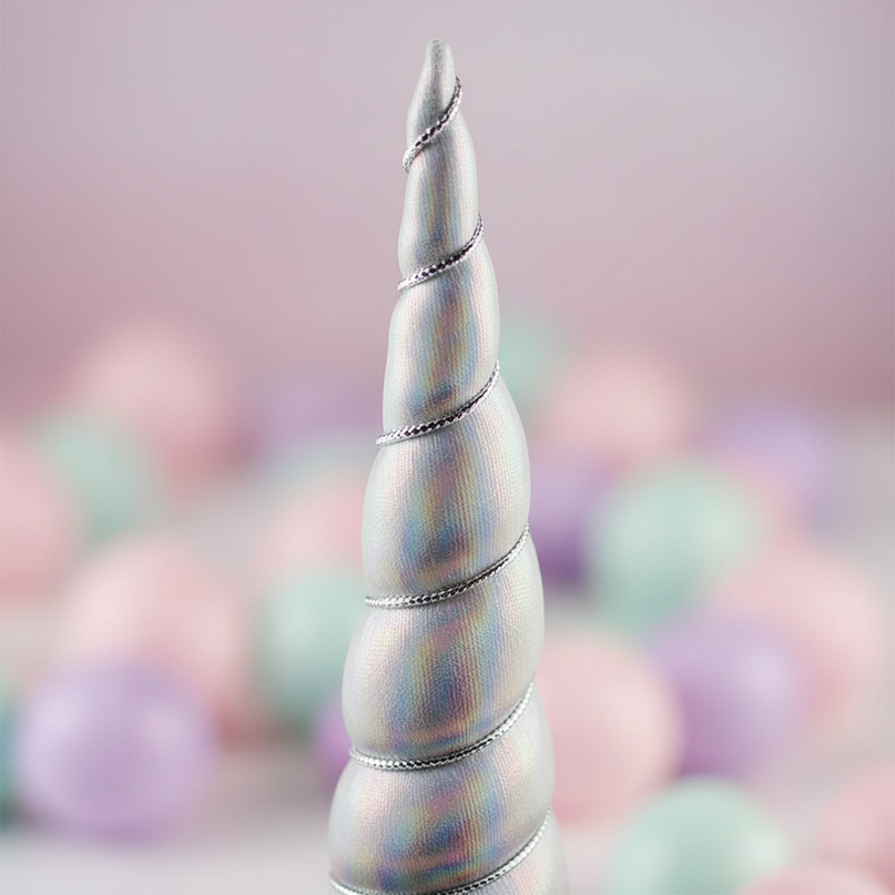 silver iridescent unicorn horn - detail