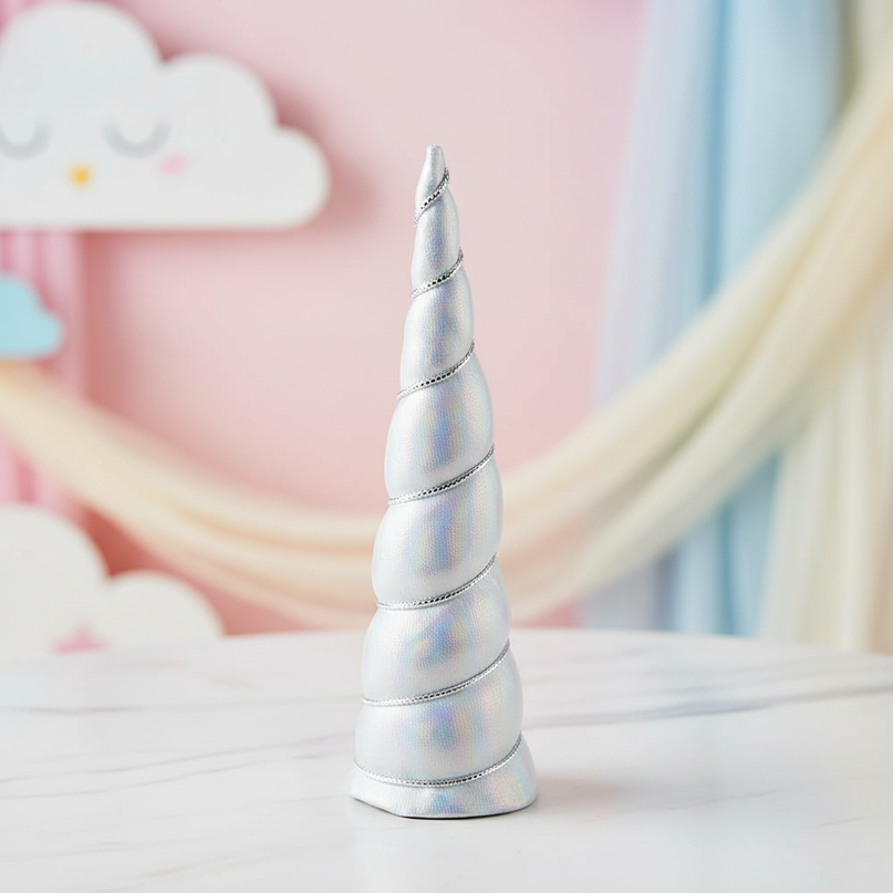 silver iridescent unicorn horn - lifestyle